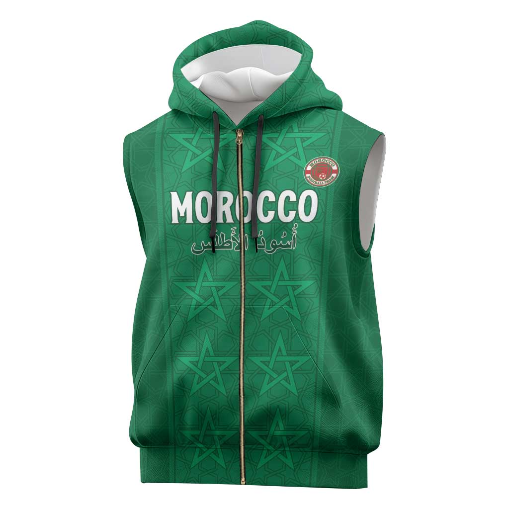 Custom Morocco Football Sleeveless Zip Hoodie Dima Maghrib - African Pride