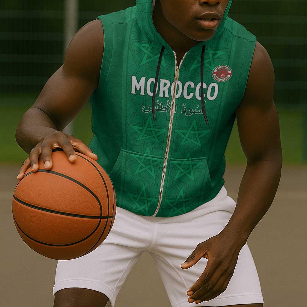 Custom Morocco Football Sleeveless Zip Hoodie Dima Maghrib - African Pride
