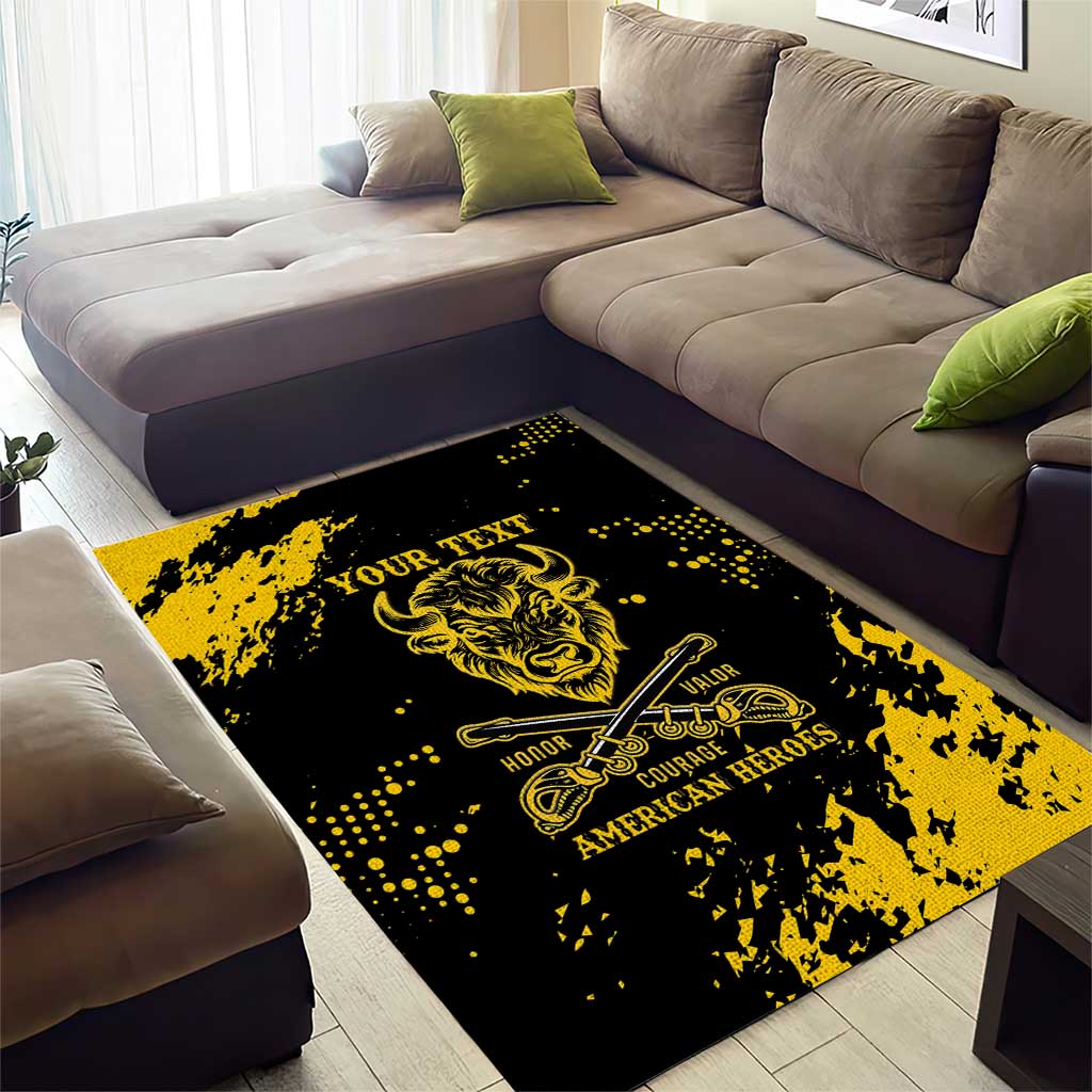 Personalized African-American Heroes Area Rug Bison Buffalo Soldiers - Black Grunge Style - African Pride