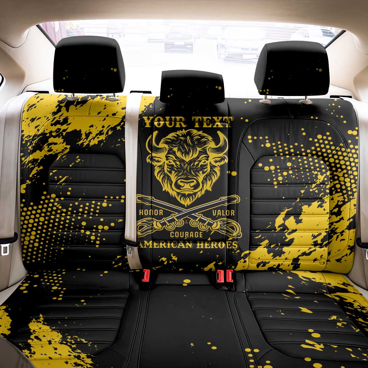 Personalized African-American Heroes Back Car Seat Cover Bison Buffalo Soldiers - Black Grunge Style - African Pride