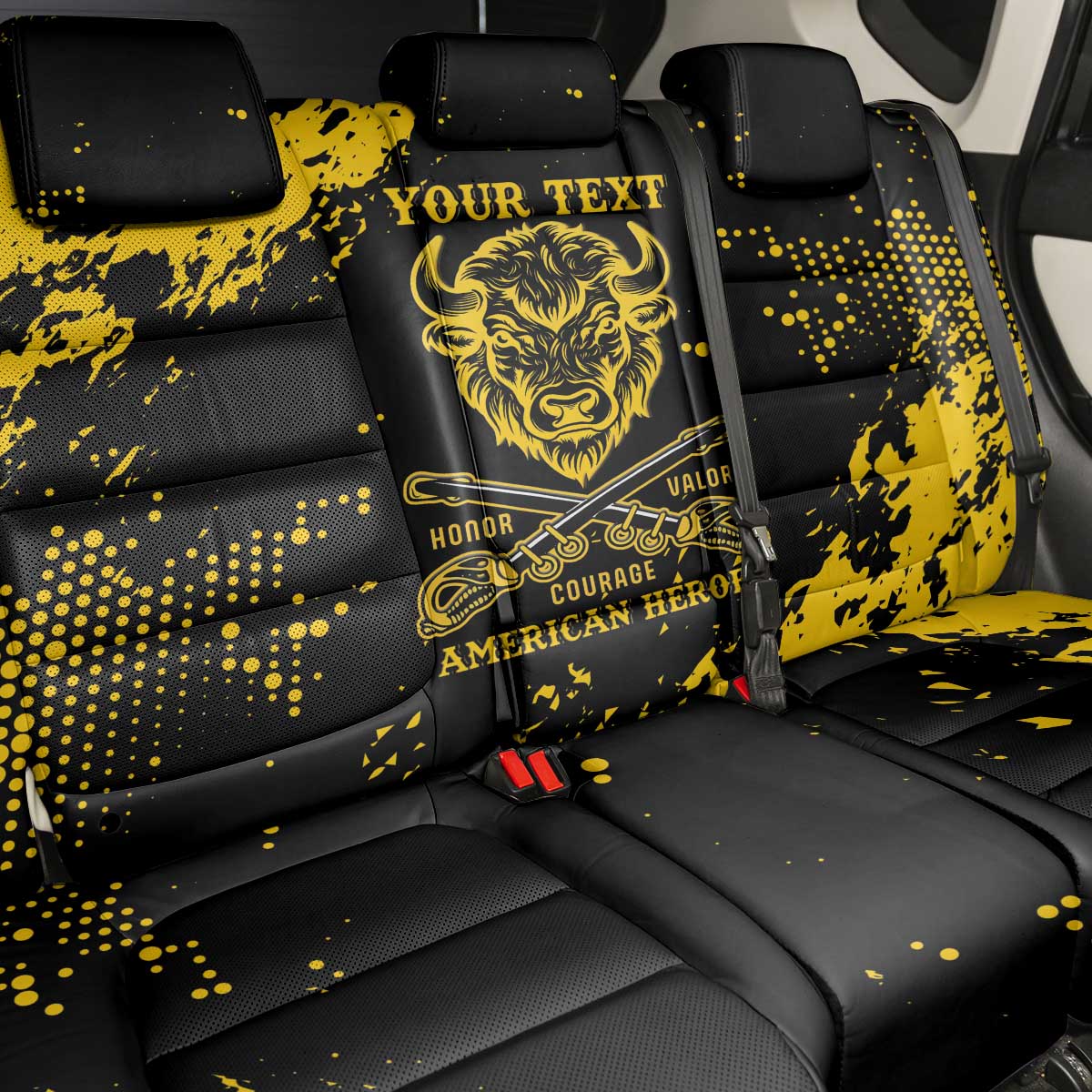 Personalized African-American Heroes Back Car Seat Cover Bison Buffalo Soldiers - Black Grunge Style - African Pride