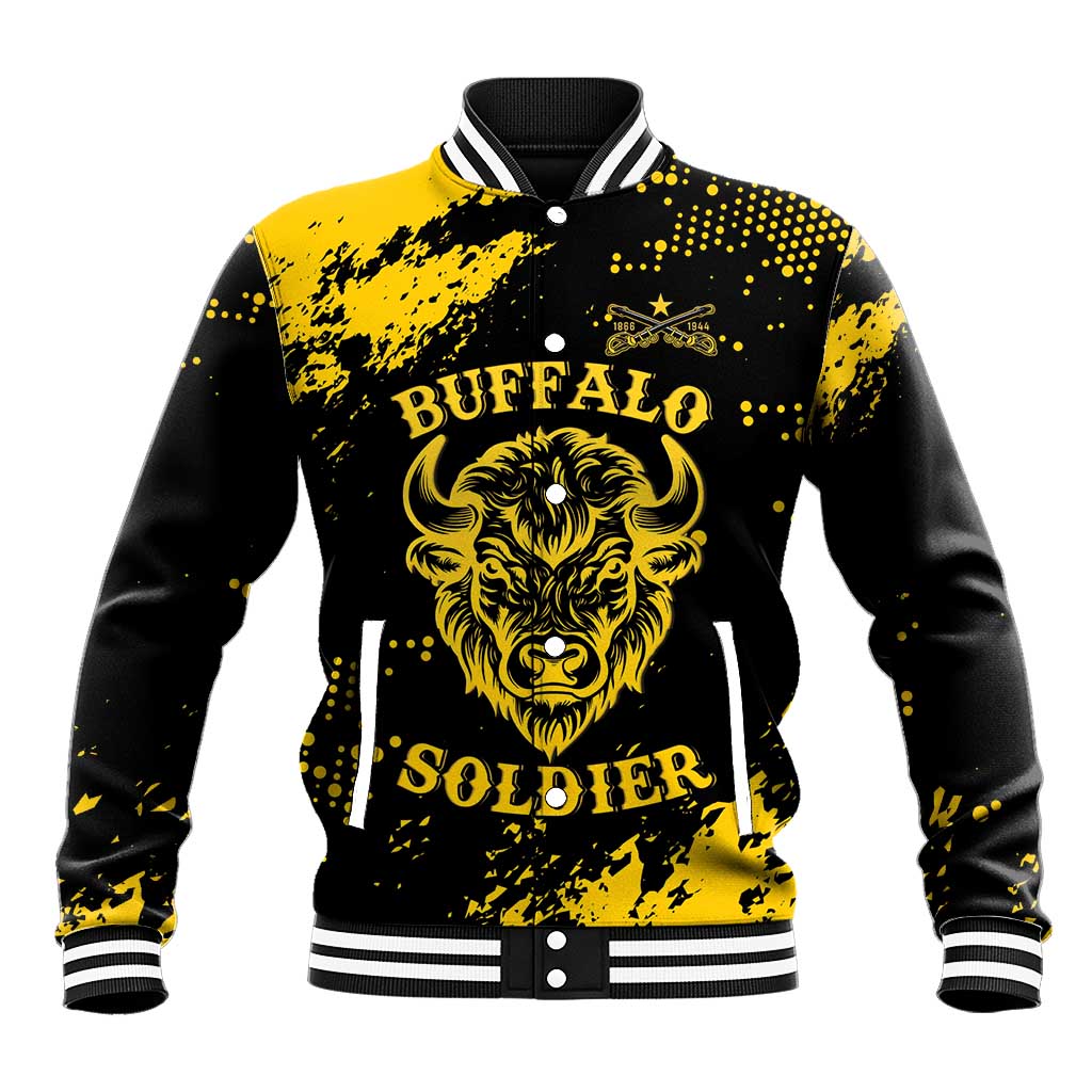 Personalized African-American Heroes Baseball Jacket Bison Buffalo Soldiers - Black Grunge Style - African Pride