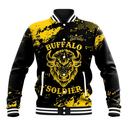 Personalized African-American Heroes Baseball Jacket Bison Buffalo Soldiers - Black Grunge Style - African Pride