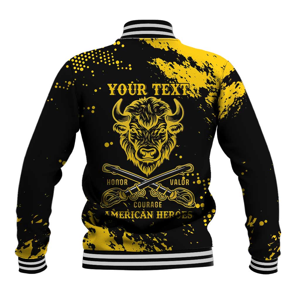Personalized African-American Heroes Baseball Jacket Bison Buffalo Soldiers - Black Grunge Style - African Pride
