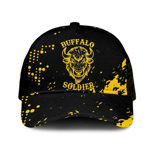 Personalized African-American Heroes Baseball Net Cap Bison Buffalo Soldiers - Black Grunge Style - African Pride