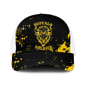 Personalized African-American Heroes Baseball Net Cap Bison Buffalo Soldiers - Black Grunge Style - African Pride