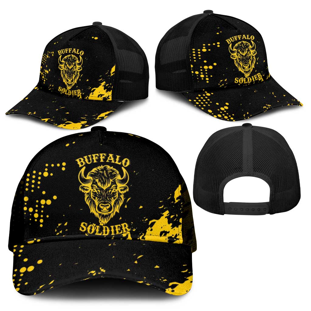 Personalized African-American Heroes Baseball Net Cap Bison Buffalo Soldiers - Black Grunge Style - African Pride