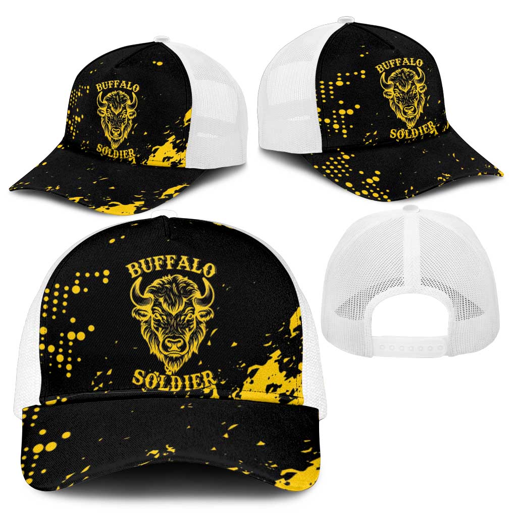 Personalized African-American Heroes Baseball Net Cap Bison Buffalo Soldiers - Black Grunge Style - African Pride