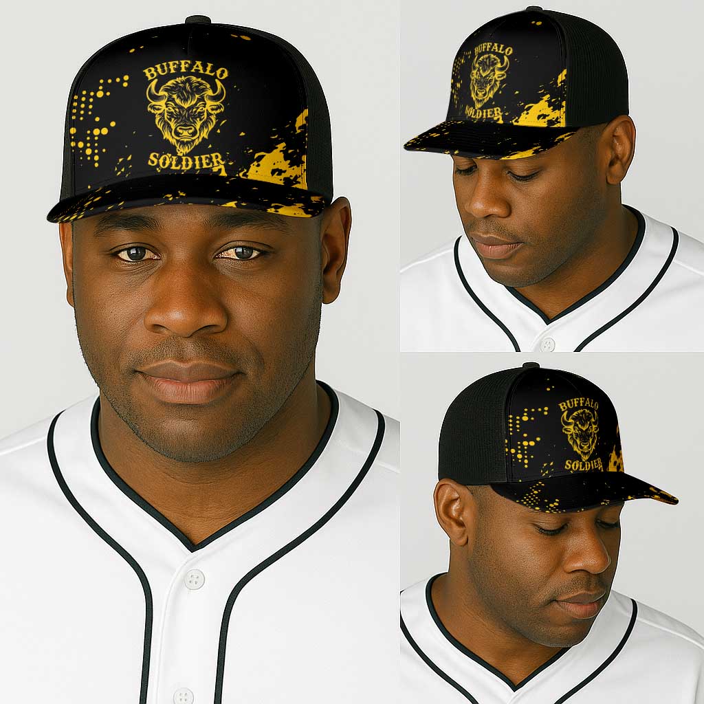 Personalized African-American Heroes Baseball Net Cap Bison Buffalo Soldiers - Black Grunge Style - African Pride