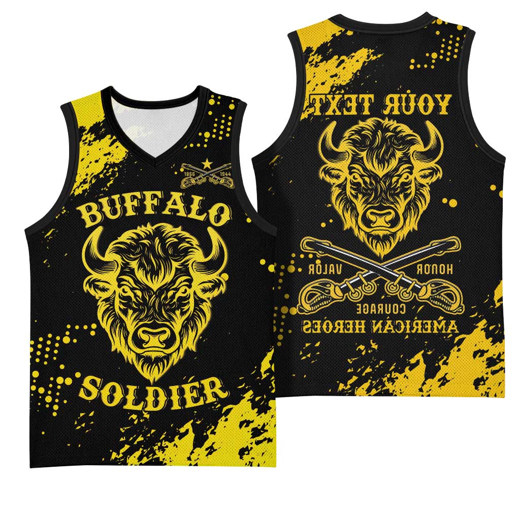 Personalized African-American Heroes Basketball Jersey Bison Buffalo Soldiers - Black Grunge Style - African Pride