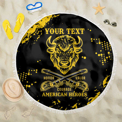 Personalized African-American Heroes Beach Blanket Bison Buffalo Soldiers - Black Grunge Style - African Pride