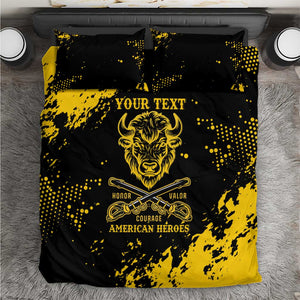 Personalized African-American Heroes Bedding Set Bison Buffalo Soldiers - Black Grunge Style - African Pride