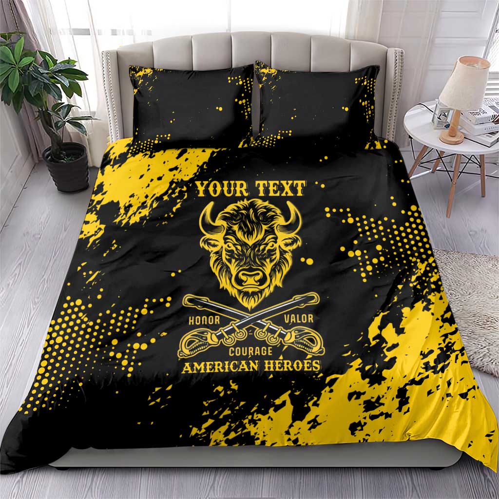 Personalized African-American Heroes Bedding Set Bison Buffalo Soldiers - Black Grunge Style - African Pride