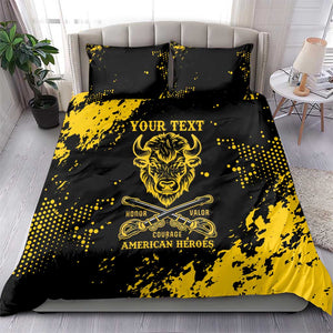 Personalized African-American Heroes Bedding Set Bison Buffalo Soldiers - Black Grunge Style - African Pride