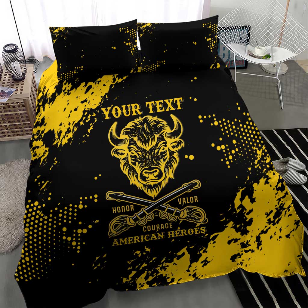 Personalized African-American Heroes Bedding Set Bison Buffalo Soldiers - Black Grunge Style - African Pride