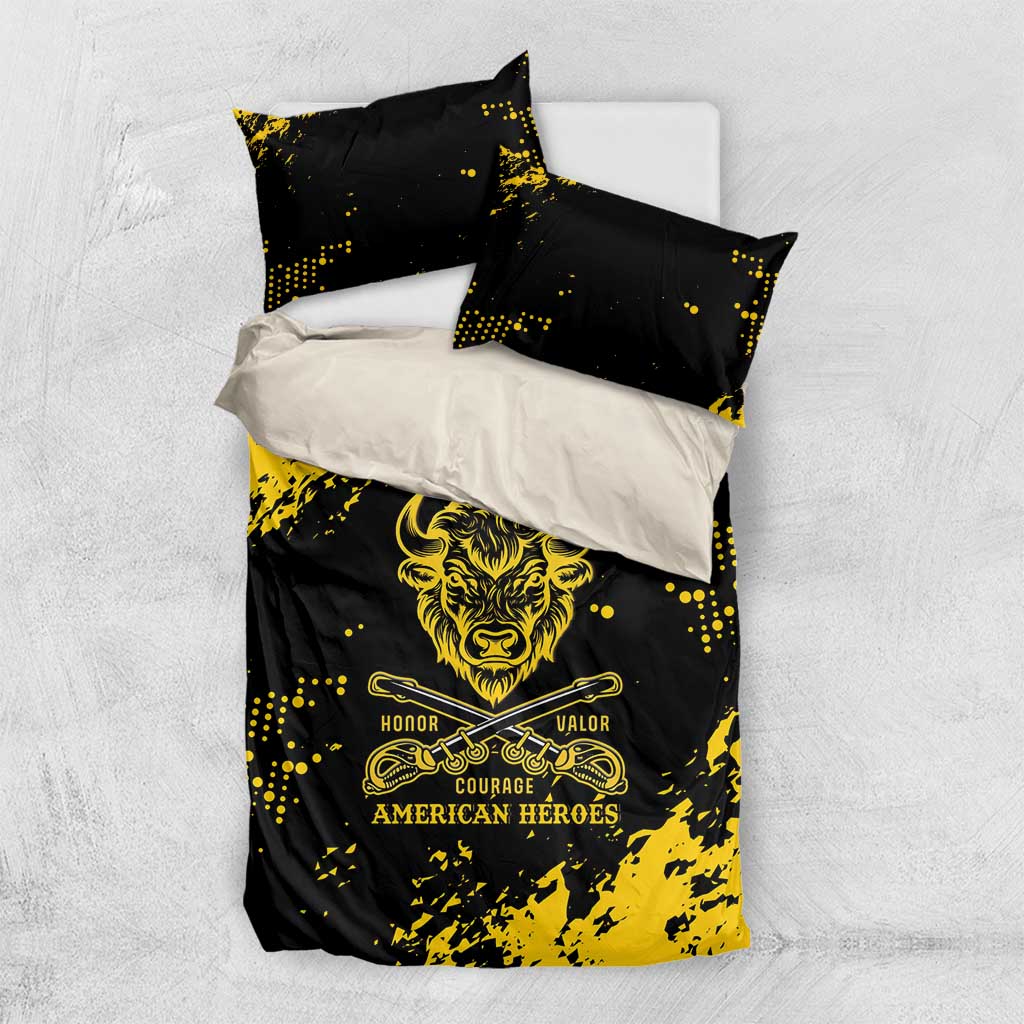 Personalized African-American Heroes Bedding Set Bison Buffalo Soldiers - Black Grunge Style - African Pride