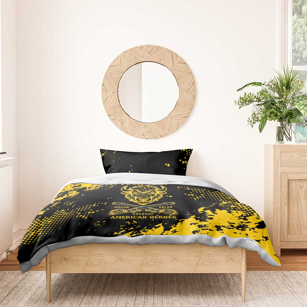 Personalized African-American Heroes Bedding Set Bison Buffalo Soldiers - Black Grunge Style - African Pride