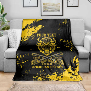 Personalized African-American Heroes Blanket Bison Buffalo Soldiers - Black Grunge Style - African Pride