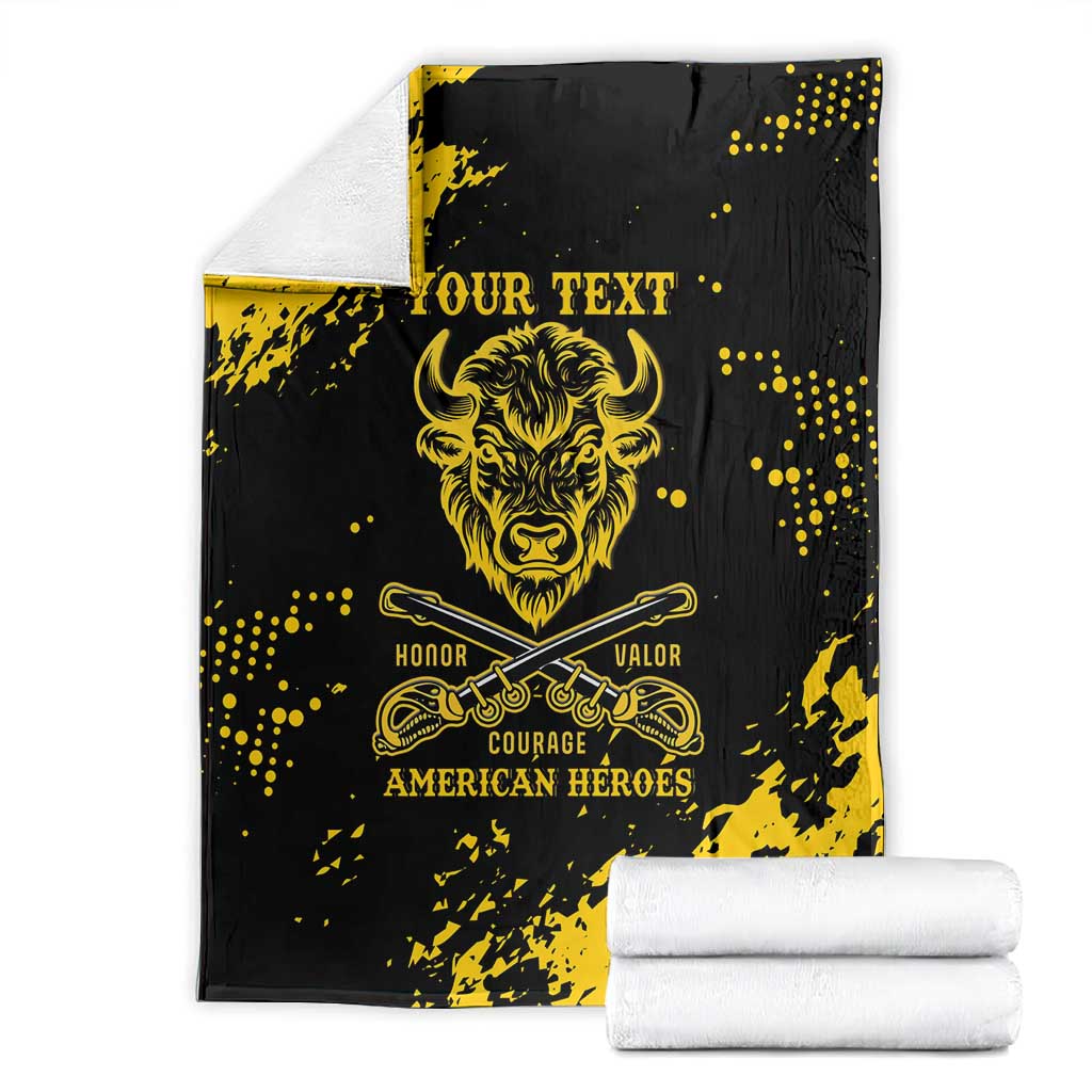 Personalized African-American Heroes Blanket Bison Buffalo Soldiers - Black Grunge Style - African Pride