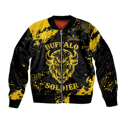 Personalized African-American Heroes Bomber Jacket Bison Buffalo Soldiers - Black Grunge Style - African Pride