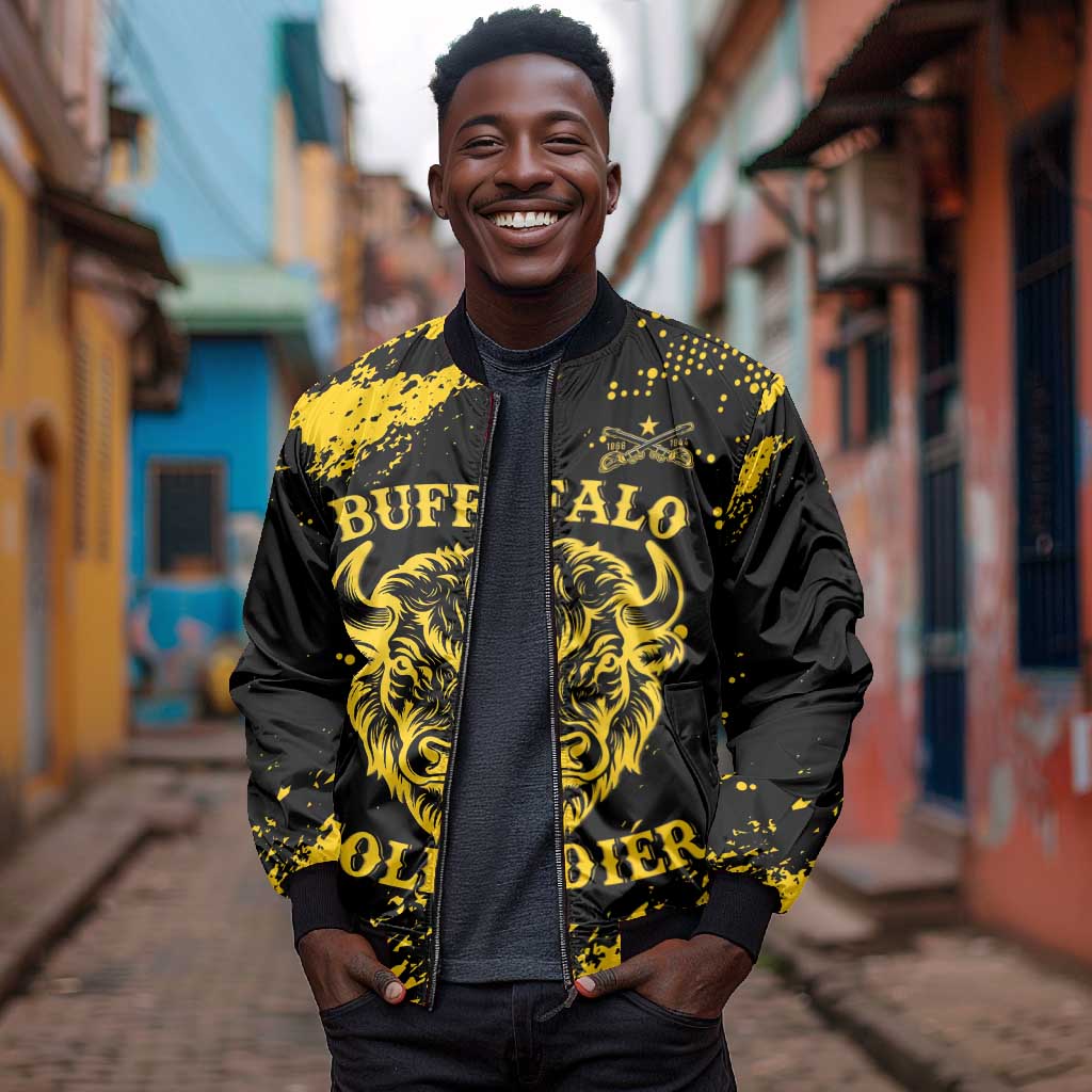 Personalized African-American Heroes Bomber Jacket Bison Buffalo Soldiers - Black Grunge Style - African Pride