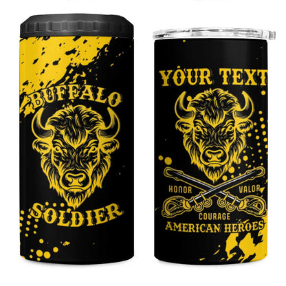 Personalized African-American Heroes 4 in 1 Can Cooler Tumbler Bison Buffalo Soldiers - Black Grunge Style - African Pride