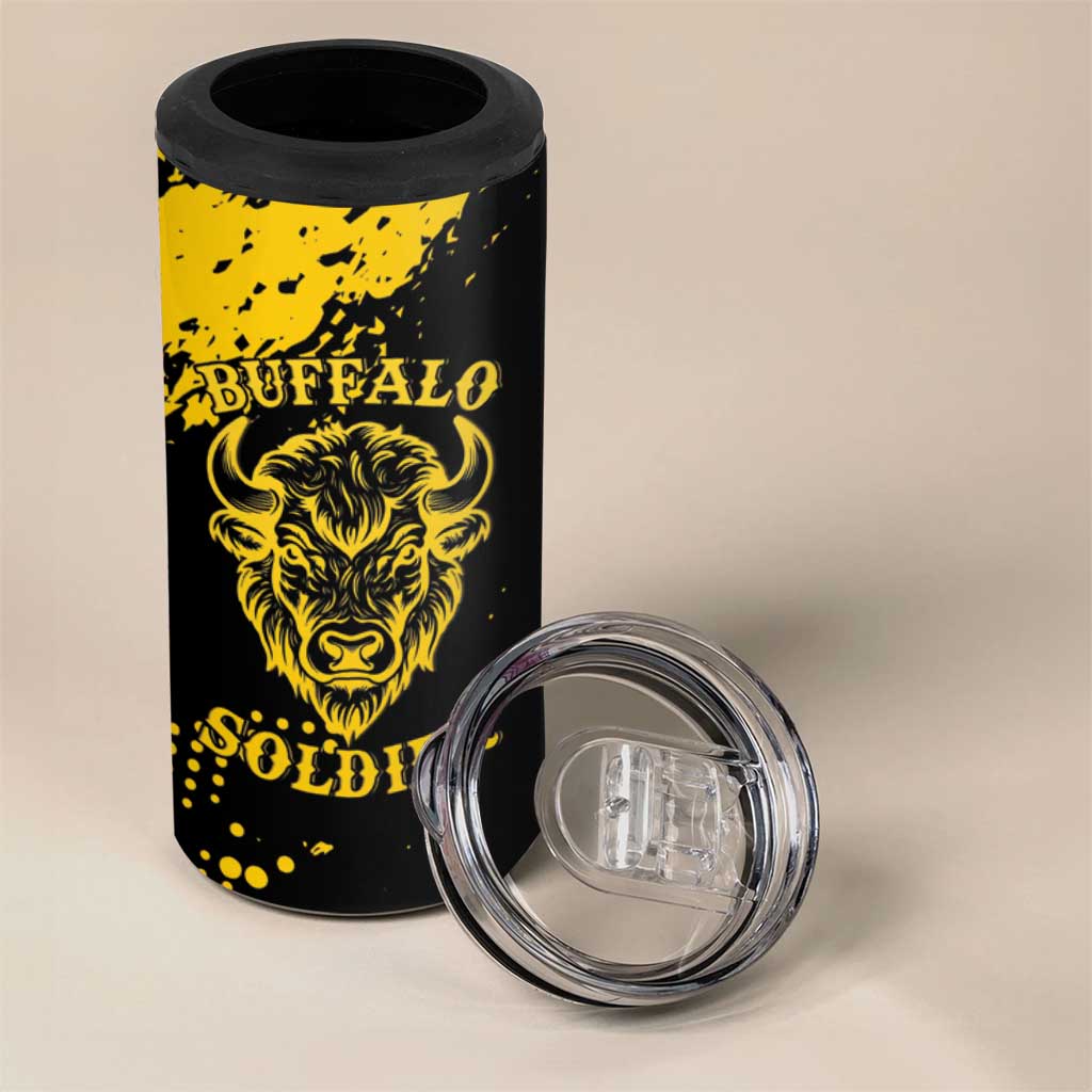 Personalized African-American Heroes 4 in 1 Can Cooler Tumbler Bison Buffalo Soldiers - Black Grunge Style - African Pride