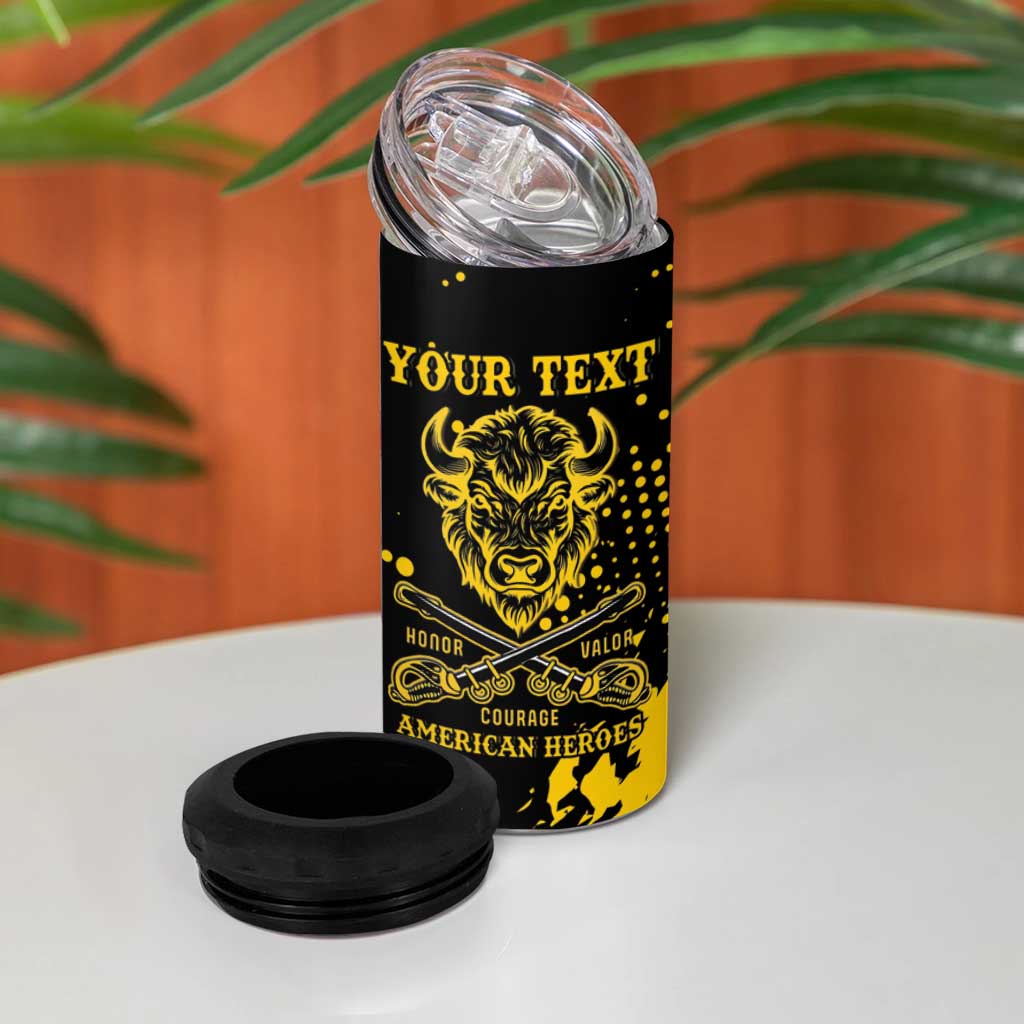 Personalized African-American Heroes 4 in 1 Can Cooler Tumbler Bison Buffalo Soldiers - Black Grunge Style - African Pride