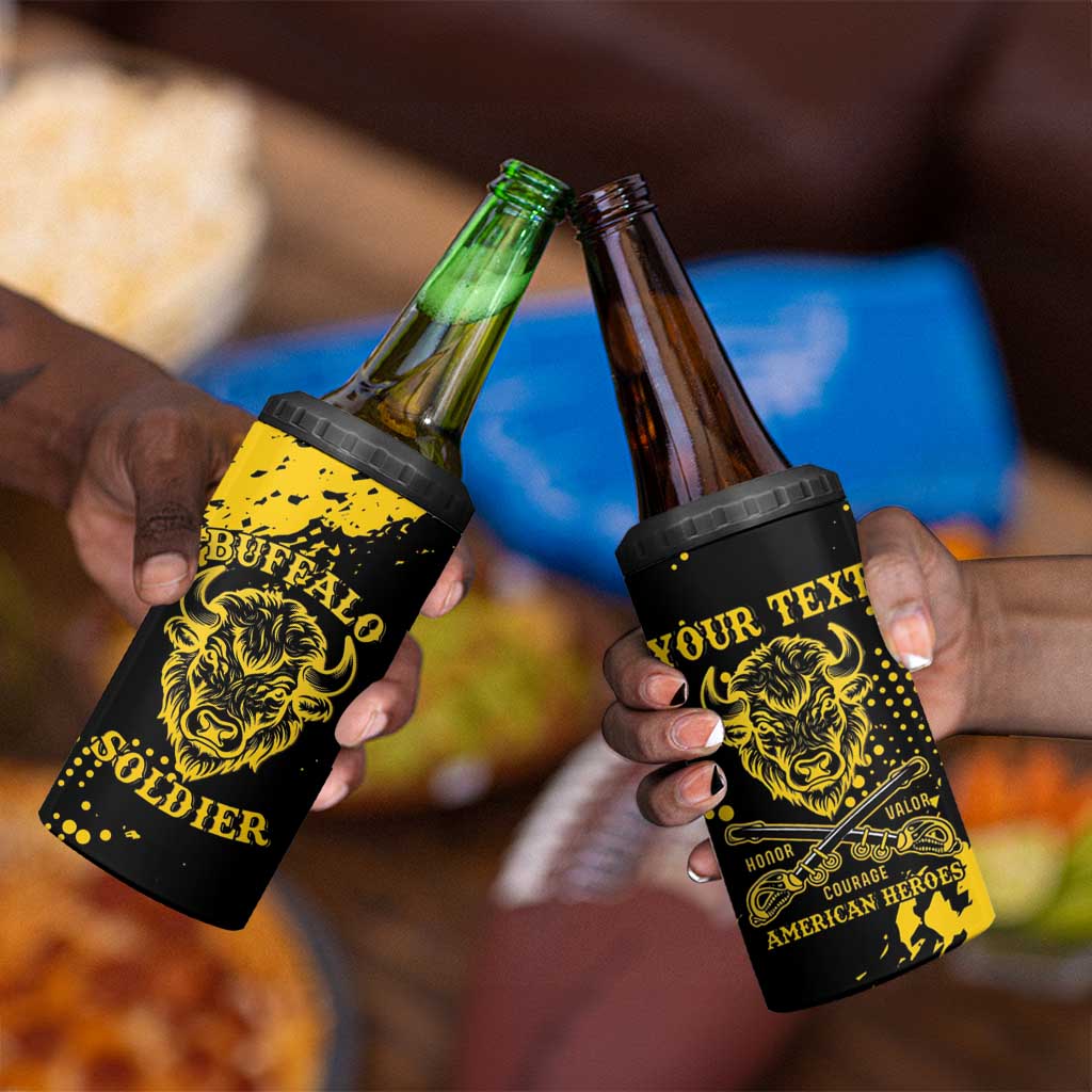 Personalized African-American Heroes 4 in 1 Can Cooler Tumbler Bison Buffalo Soldiers - Black Grunge Style - African Pride