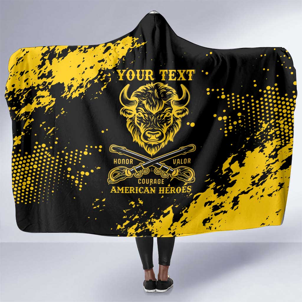 Personalized African-American Heroes Hooded Blanket Bison Buffalo Soldiers - Black Grunge Style - African Pride