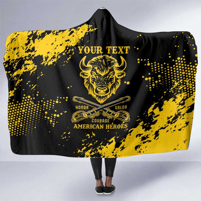 Personalized African-American Heroes Hooded Blanket Bison Buffalo Soldiers - Black Grunge Style - African Pride