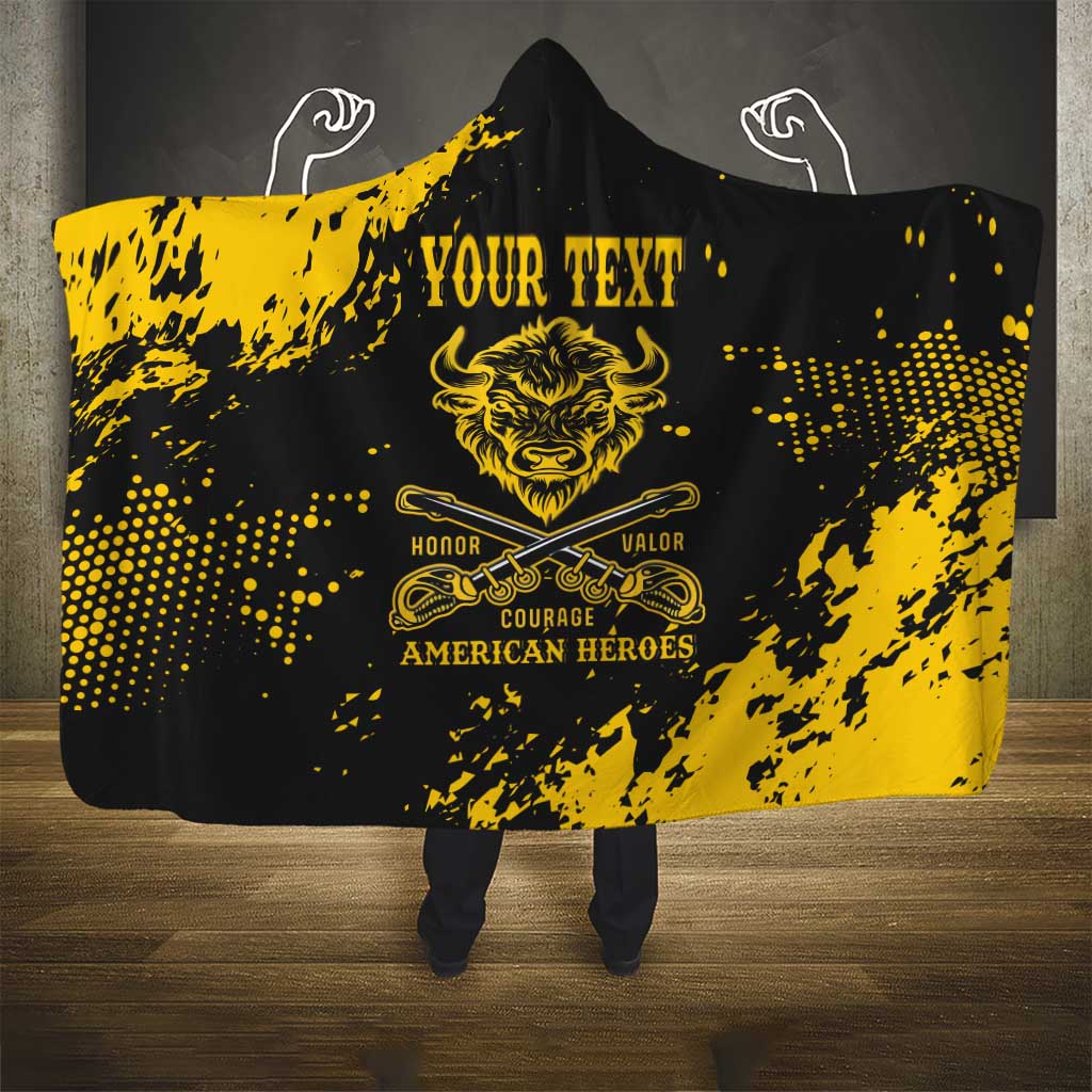 Personalized African-American Heroes Hooded Blanket Bison Buffalo Soldiers - Black Grunge Style - African Pride