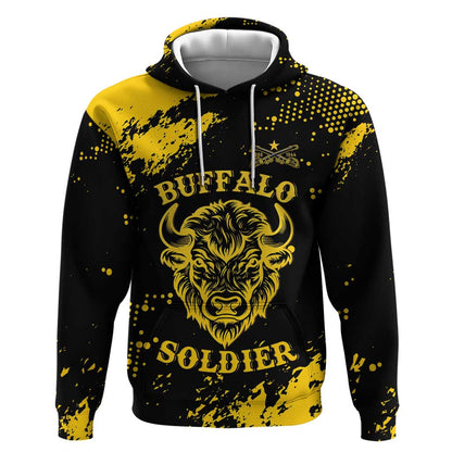 Personalized African-American Heroes Hoodie Bison Buffalo Soldiers - Black Grunge Style - African Pride