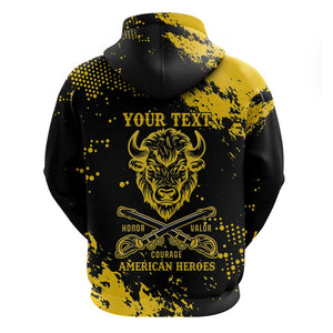 Personalized African-American Heroes Hoodie Bison Buffalo Soldiers - Black Grunge Style - African Pride