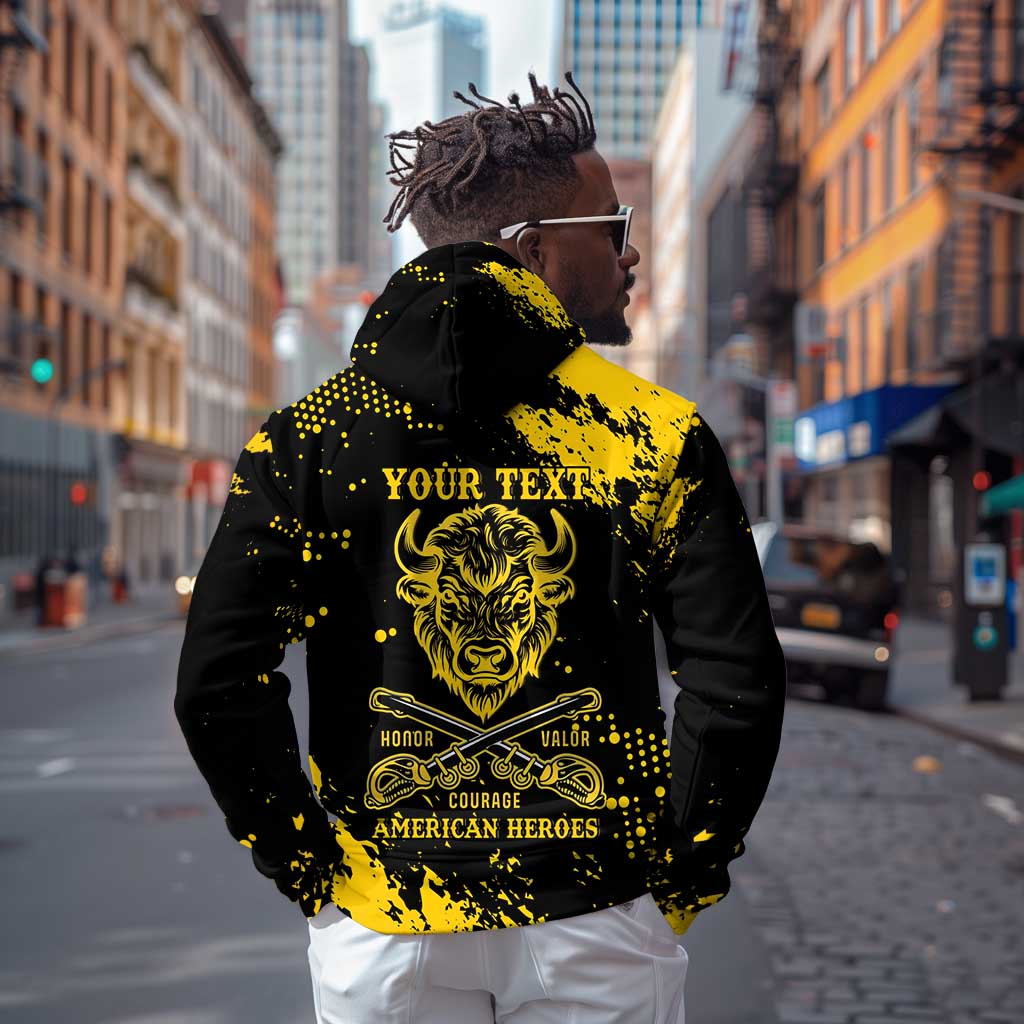 Personalized African-American Heroes Hoodie Bison Buffalo Soldiers - Black Grunge Style - African Pride