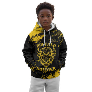 Personalized African-American Heroes Kid Hoodie Bison Buffalo Soldiers - Black Grunge Style - African Pride