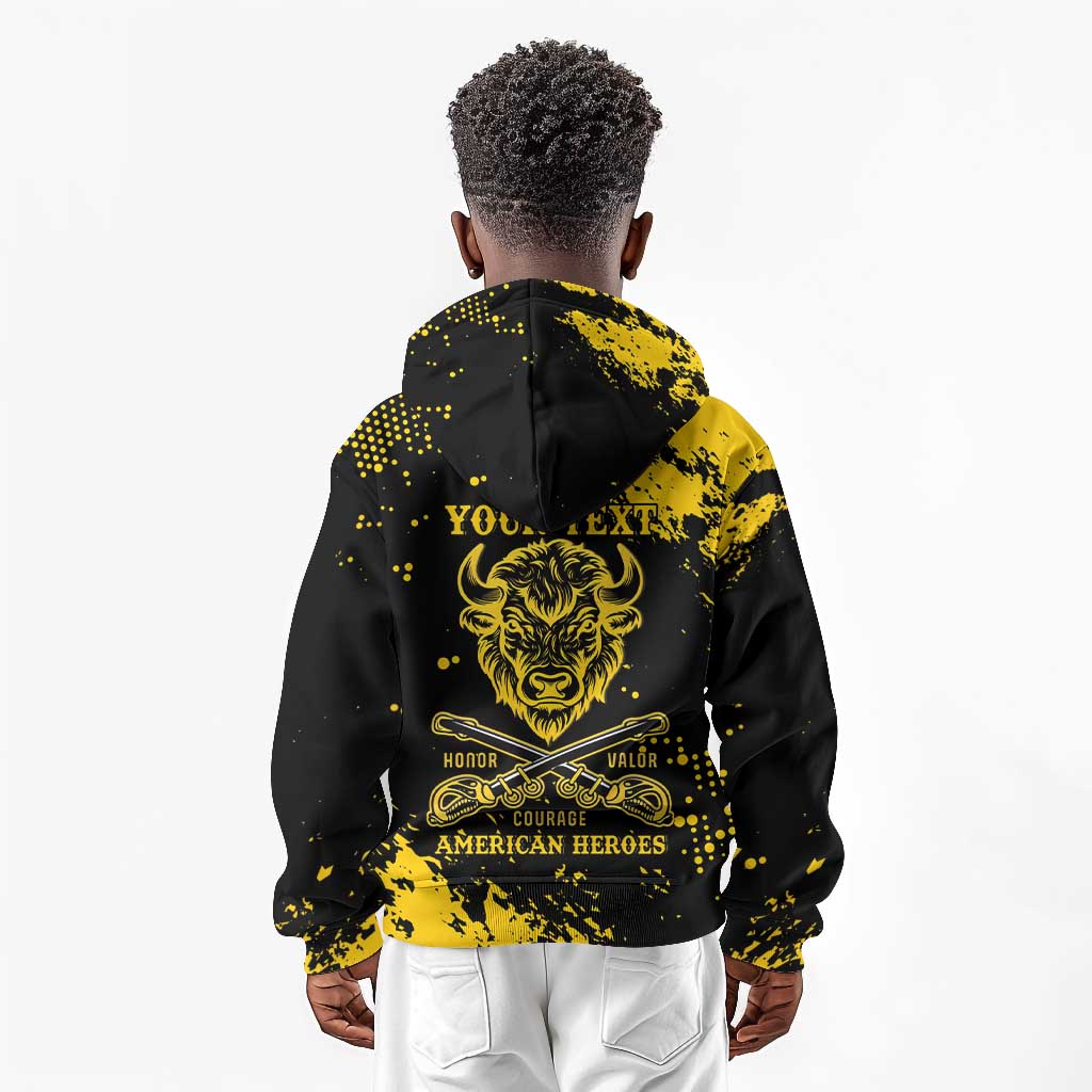 Personalized African-American Heroes Kid Hoodie Bison Buffalo Soldiers - Black Grunge Style - African Pride