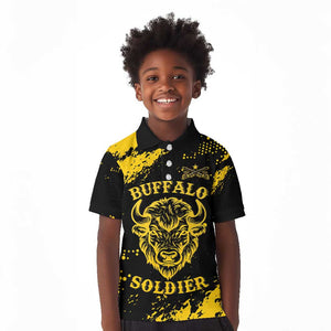 Personalized African-American Heroes Kid Polo Shirt Bison Buffalo Soldiers - Black Grunge Style - African Pride