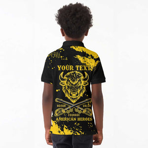 Personalized African-American Heroes Kid Polo Shirt Bison Buffalo Soldiers - Black Grunge Style - African Pride