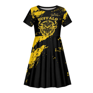 Personalized African-American Heroes Kid Short Sleeve Dress Bison Buffalo Soldiers - Black Grunge Style - African Pride