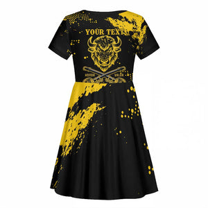Personalized African-American Heroes Kid Short Sleeve Dress Bison Buffalo Soldiers - Black Grunge Style - African Pride