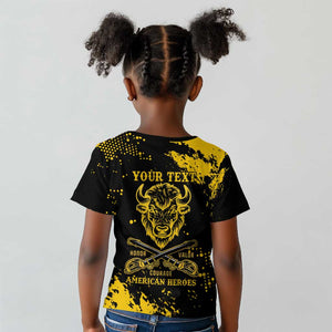 Personalized African-American Heroes Kid T shirt Bison Buffalo Soldiers - Black Grunge Style - African Pride