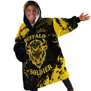 Personalized African-American Heroes Kid Wearable Blanket Hoodie Bison Buffalo Soldiers - Black Grunge Style - African Pride