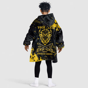 Personalized African-American Heroes Kid Wearable Blanket Hoodie Bison Buffalo Soldiers - Black Grunge Style - African Pride