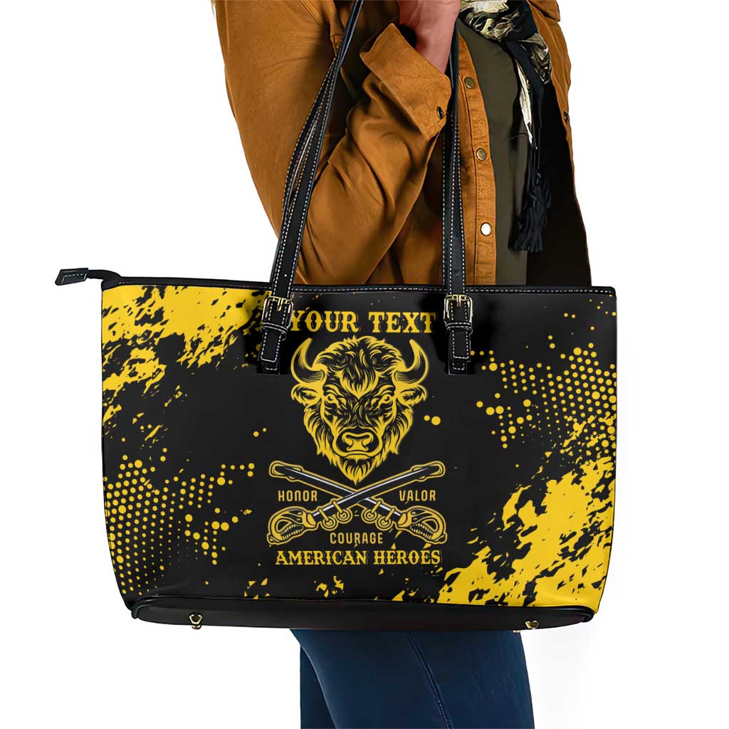 Personalized African-American Heroes Leather Tote Bag Bison Buffalo Soldiers - Black Grunge Style - African Pride