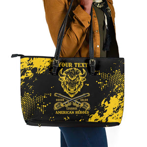 Personalized African-American Heroes Leather Tote Bag Bison Buffalo Soldiers - Black Grunge Style - African Pride