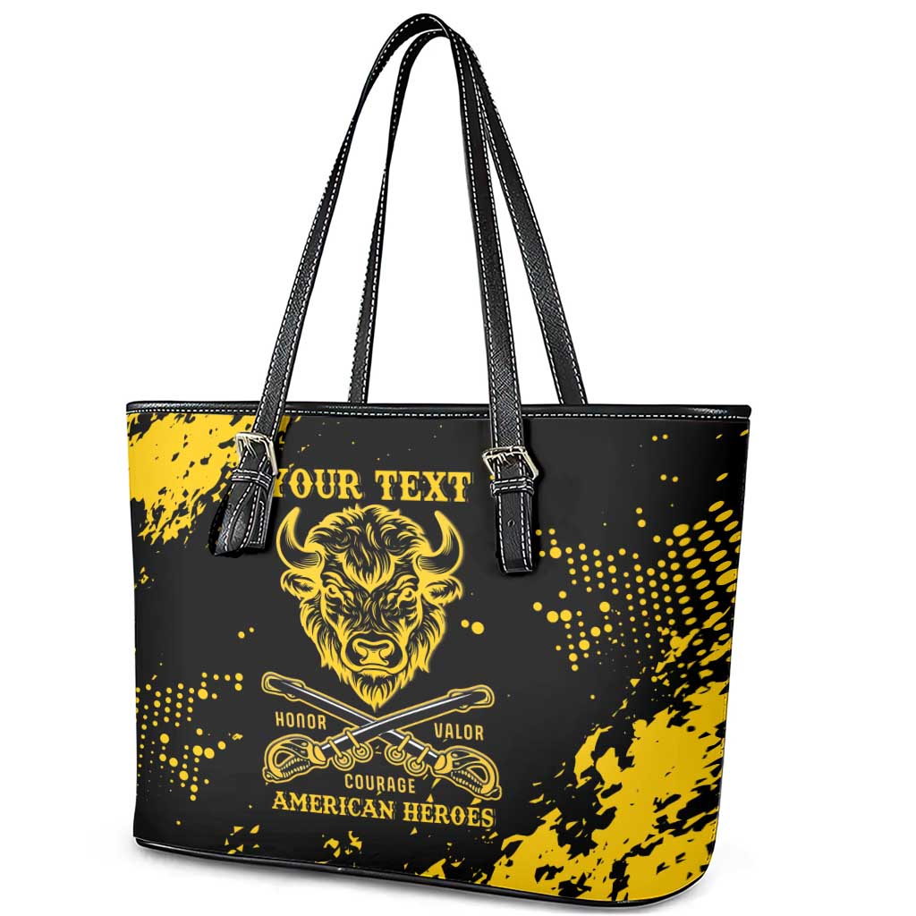 Personalized African-American Heroes Leather Tote Bag Bison Buffalo Soldiers - Black Grunge Style - African Pride