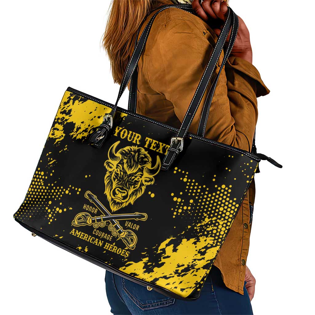 Personalized African-American Heroes Leather Tote Bag Bison Buffalo Soldiers - Black Grunge Style - African Pride