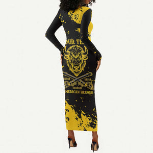 Personalized African-American Heroes Long Sleeve Bodycon Dress Bison Buffalo Soldiers - Black Grunge Style - African Pride