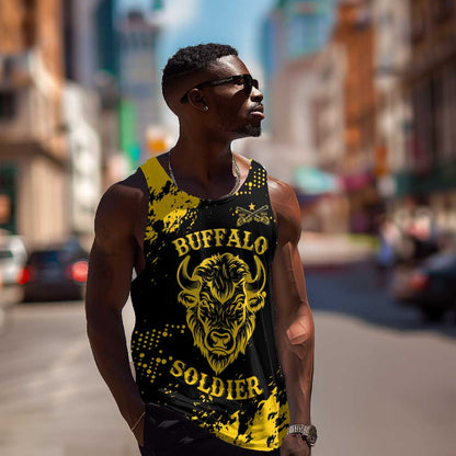 Personalized African-American Heroes Men Tank Top Bison Buffalo Soldiers - Black Grunge Style - African Pride